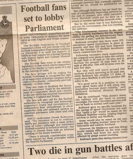 2nd December 2000 – The Courier: Footballs fans set to lobby parliament